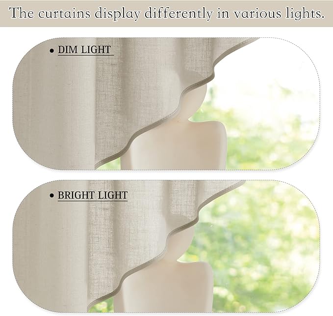 RYB HOME Window Topper Curtains - Linen Textured Semi Sheer Curtains Privacy Rod Pocket Curtain Valances Tiers Set Light Filter for Bedroom Cafe Kitchen, Angora, 36 x 36 inch, 1 Pair