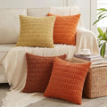 Fancy Homi Set of 4 Burnt Orange Fall Boho Decorative Throw Pillow Covers 26x26 Inch for Couch Bed Sofa, Aesthetic Modern Bohemian Room Decor, Fuzzy Fluffy Cozy Corduroy Textured Cushion Case 66x66cm