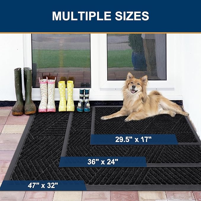 Smiry Front Door Mat Outside Entrance, Heavy Duty Sturdy Natural Rubber Doormat, Trap Dirt and Moisture, Easy Clean Low Profile Mats for Indoor Outdoor Entry, Irregular Triangle (59x30, Black)