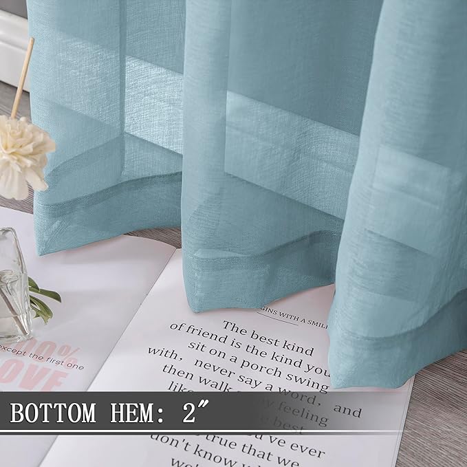 Tollpiz Sheer Curtains Bedroom Linen Textured Curtain Sheers Light Filtering Voile Rod Pocket Curtains for Living Room, 38 x 84 inches Long, Dusty Blue, Set of 2 Panels