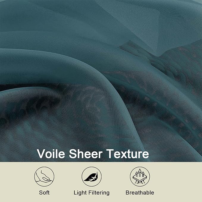 Dusty Blue Sheer Curtains 84 Inches Long 2 Panels, Soft Airy Light Filtering Curtains for Bedroom Living Room, Rod Pocket Privacy Drapes Window Treatments, Dusty Blue, Total Wide 84 Inch