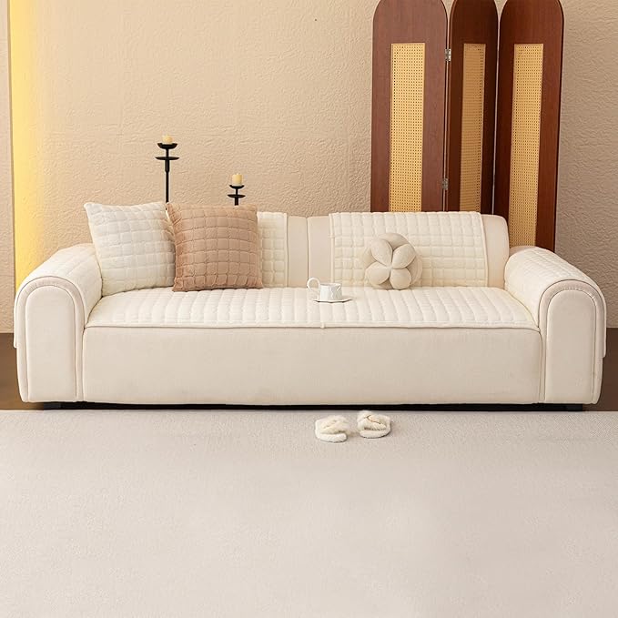 Velvet Couch Covers for Dogs, Dog Sectional Couch Covers, Pet Couchs Cover for 3-4 Seater, Couchs Protector for Dogs, Sectional Sofa Cover for Pet Washable(1PC,Beige White,27.6"×82.7")