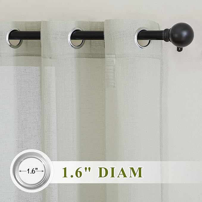 NICETOWN Linen Sheer Sage Green Curtains for Bedroom, Grommet Semi Sheer Linen Blend Vertical Window Drapes Privacy with Light Penetration for Living Room, 36W x 84L, Set of 2
