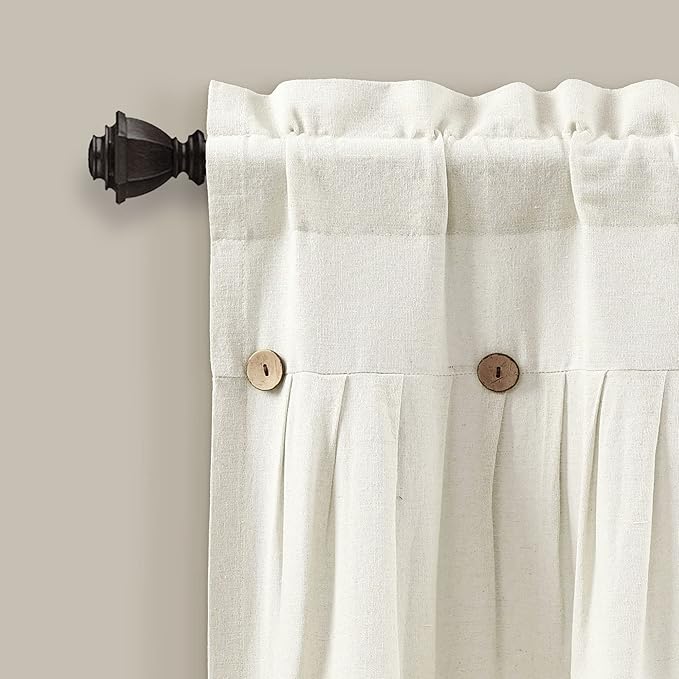 Lush Decor Linen Button Farmhouse Valance Curtians 52"W x 18"L Off White - Linen Valances For Windows - Kitchen Curtains Valances - Bathroom Curtain