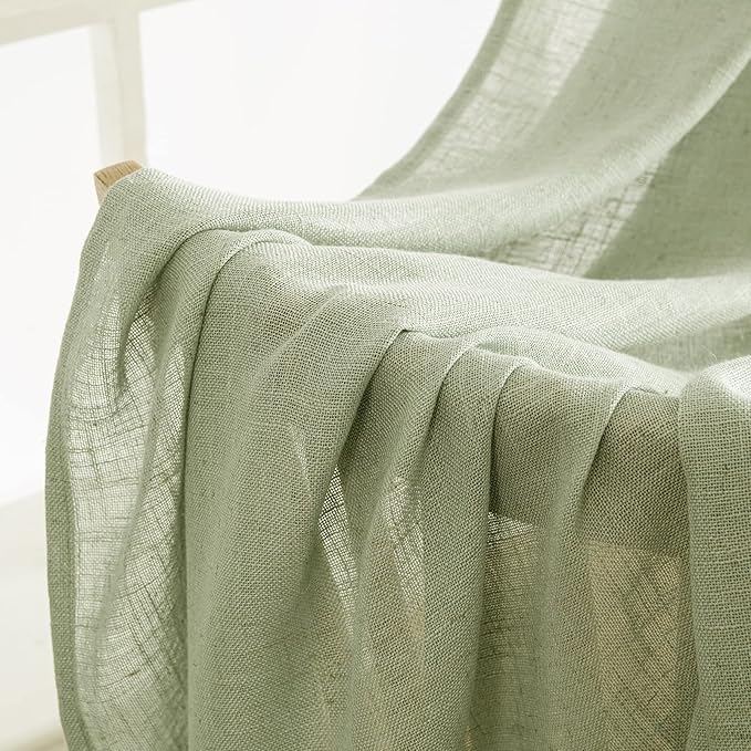 MIULEE Sage Green Linen Curtains 84 Inch Length for Bedroom Living Room, Soft Thick Linen Textured Window Drapes Semi Sheer Light Filtering Back Tab Rod Pocket Burlap Look Spring Decor, 2 Panels