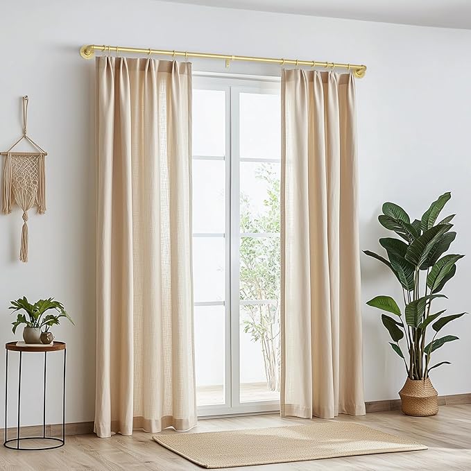 Zeerobee Curtain Rods for Windows 72 to 144, 1 Inch Industrial Wrap Around Gold Curtain Rod, Indoor/Outdoor Room Divider Adjustable Drapery Pole, 72"-144"