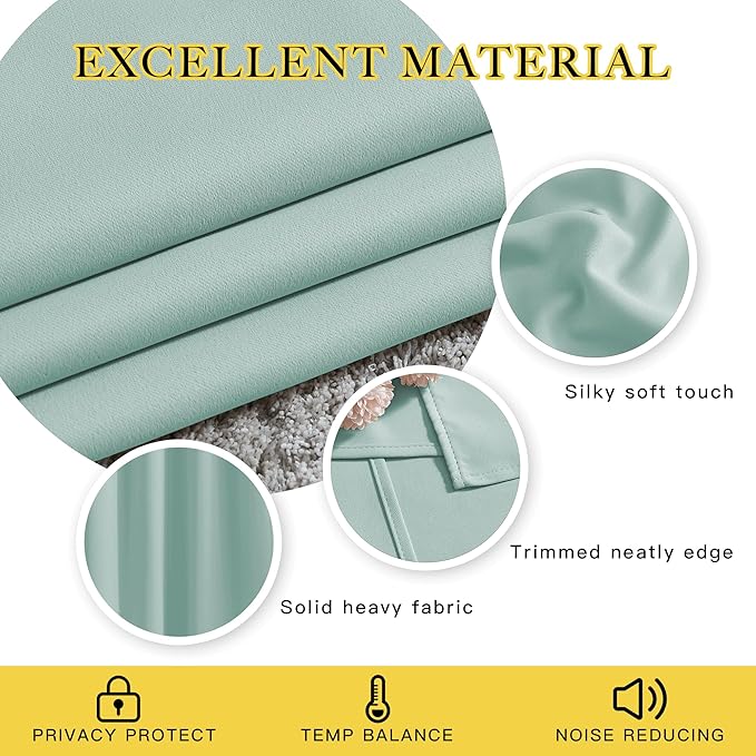 NICETOWN Bedroom Blackout Curtains for Kitchen Window - Window Treatment Thermal Insulated Solid Grommet Sound Reducing for Kitchen/Nursery, Aqua Blue, 2 Panels, W34 x L50