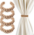 Ptwola 4 Pack Braided Curtain Tiebacks Boho Elegant Rustic Curtain Holdbacks Tie Backs Holders Set Simple Light Weight Drapes Decorative Accessories Handmade for Home Office Bedroom Window (4, Linen)