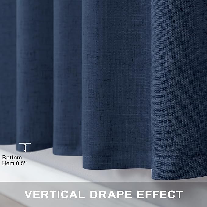 Navy Curtains 38 Inch Width for Kitchen Door 2 Panel Back Tab Pocket Semi Sheer Linen Light Filtering Skinny Small Window Curtain for Bedroom Closet Laundry Basement Bathroom Wide 38x63 Long Dark Blue