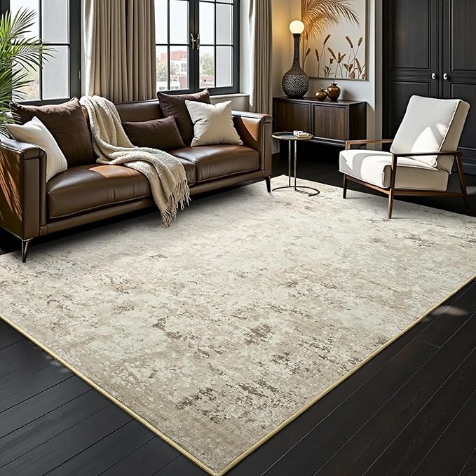 Toneed Abstract Area Rug Modern Washable Rug Soft Non Slip Rug Low Pile for Bedroom Living Room Dining Room Beige 8x10 Feet