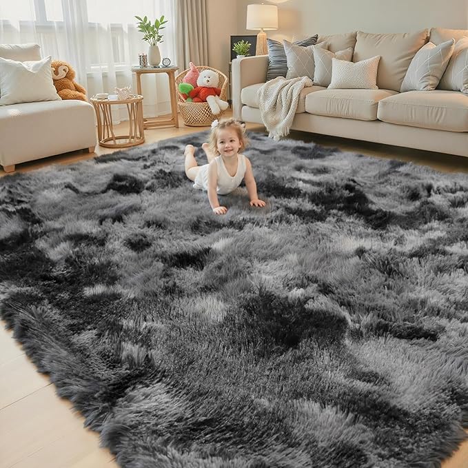 Rugs for Living Room 6x9, Alfombras para Salas Shag Large Plush Soft Area Rug, Shaggy Carpets for Bedroom, Kids Boys Girls Home Decor Aesthetic(Dark Grey Tie-Dyed, 6 x 9 Feet)