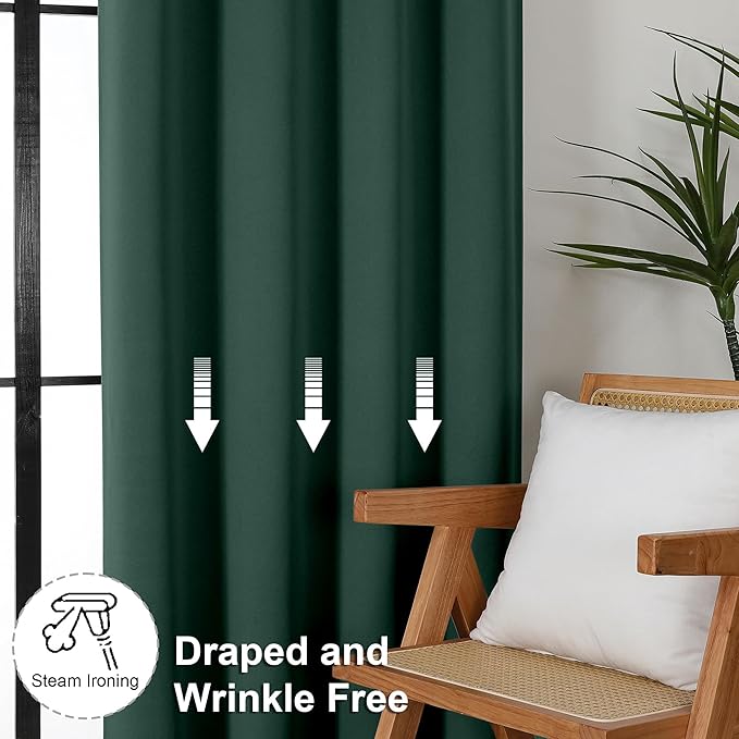 Simplebrand Ava Ever Green Blackout Curtains for Bedroom 96 Inches Long 2 Panels, Thermal Insulated, Energy Saving Living Room Window Treatment Curtains Blackout Drapes, W40 x L96 Inch, Ever Green