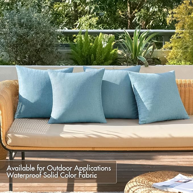 MIULEE Pack of 4 Decorative Outdoor Throw Pillow Covers Linen Waterproof Pillow Covers Farmhouse Cushion Cases for Patio Garden Tent Balcony Couch Sofa 16x16 inch Blue Gray