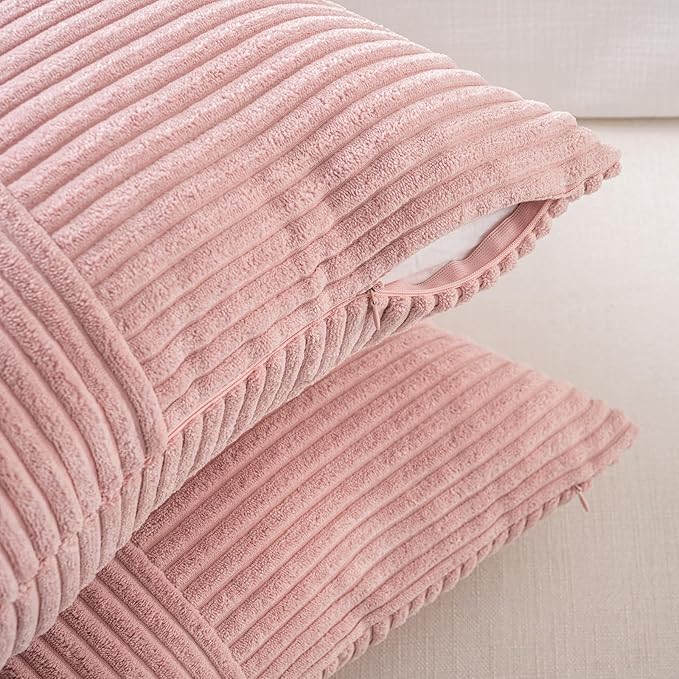 Fancy Homi 2 Packs Blush Pink Euro Decorative Throw Pillow Covers 26x26 Inch for Couch Bed Bedroom, Farmhouse Boho Home Decor, Soft Corss Corduroy Patchwork Textured Square Cushion Case 66x66 cm