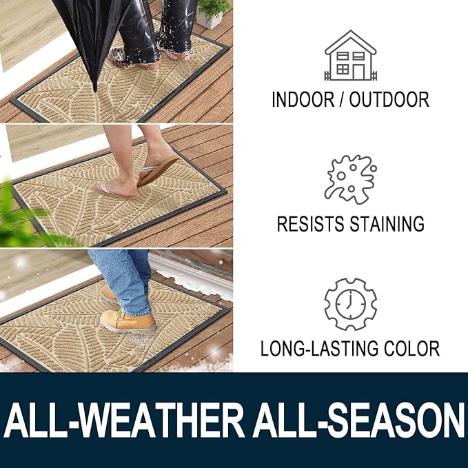 Colorxy Waterproof Doormat, Sturdy Natural Rubber Front Indoor Mat, Non Slip Low Profile Indoor Outdoor Door Mats, Stain and Fade Resistant Floor Mat, Easy Clean Patio Entrance Mat, 71''x47'', Beige