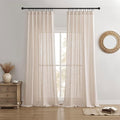 Joydeco Linen Curtains for Living Room,Semi Sheer Drapes Window Long Curtains 108 inches Long Pink Beige