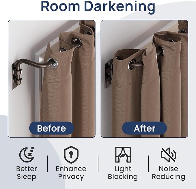 ENJOYBASICS Blackout Curtain rod for windows 66 to 120, Wrap Around Curtain Rods for Bedroom, Living Room, Adjustable from 30 to 129 Inches, Bronze