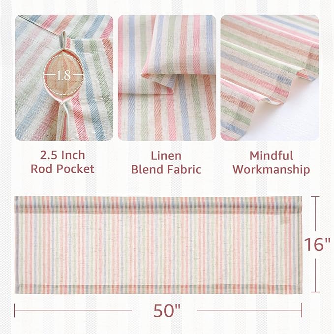 jinchan Valance Curtain Linen Textured Striped Window Curtain for Living Room Light Filtering Farmhouse Valance for Kitchen Rod Pocket 1 Panel 16 Inch Candy on Linen 1 Panel