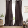 Nanspring Cocoa Coffee Linen Blend Light Filtering Back Tab Curtains 96 Inches Long, Semi Sheer Privacy Drapes for Living Room & Bedroom, 52x96 inch, 2 Panels