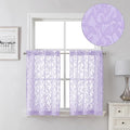 Lecloud Leia 2 PCS Light Purple Sheer Kitchen Curtains 36 Inch Length, Breathable Clip Textured Leaf Cafe Bedroom Voile Curtain Tiers, Dual Rod Pockets Jacquard Bathroom Bedroom Drapes, 38 W x 36 L