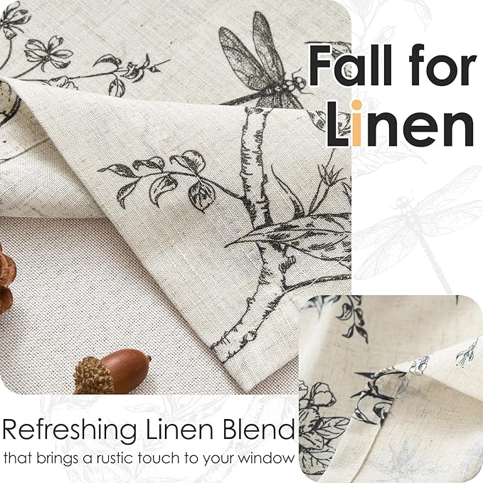 jinchan Floral Curtain Valance for Windows 16 Inch Linen Valance for Kitchen Living Room Rustic Cottage Farmhouse Flower Butterfly Curtain Rod Pocket 1 Panel Double Layer Blackout Black on Beige