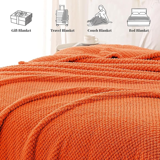 Whale Flotilla Extra Large Fuzzy Fleece Throw Blanket for Couch, 50x70 Inch Fluffy Warm Soft Jacquard Blankets for All Season, Lightweight and Cozy, Burnt Orange