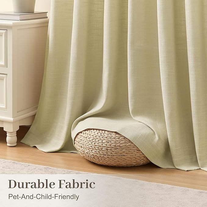 IVAPUPU Grey Beige Pinch Pleated Curtains 90 Inch Length for Living Room, Extra Wide Semi Sheer Drapes Back Tab Hooks Rings Light Filtering Privacy Linen Blend Curtain for Bedroom, W60xL90, 1 Panel