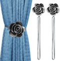 Lewondr Drapery Holders, Vintage Resin Flower Curtain Ties with Rope Curtain Holdbacks Window Curtain Decorative for Outdoor, Home Office, and Cafe Balcony - Ink