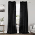 Nanspring Black Semi Sheer Linen Curtains 84 inch Length for Living Room Back Tab Rod Pocket Modern Farmhouse Coastal Decor Black Cotton Textured Gauze Curtains for Dining Room Office 38x84