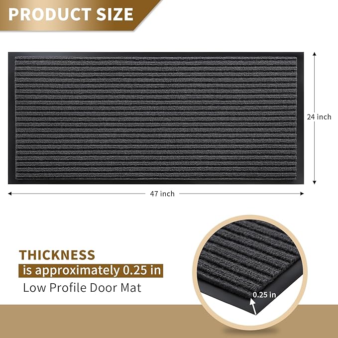 Yimobra Front Door Mat Outdoor Indoor Entrance, 100% Waterproof All-Season All Weather Doormat, Welcome Matt Outside Entry, Non Slip, Low Profile, Heavy Duty Patio Porch Floor Mats,47 x 24,Grey