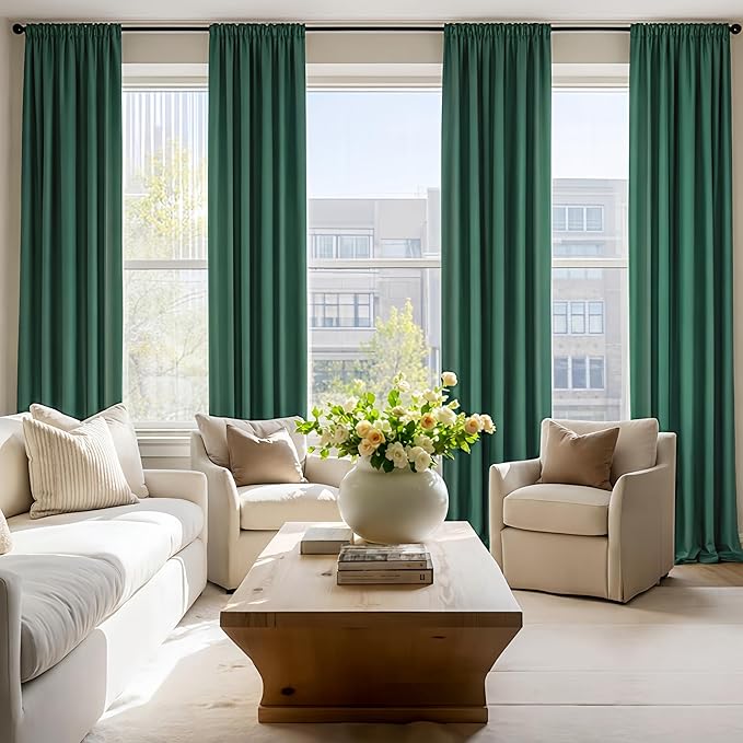 HOMEIDEAS Christmas Non-See-Through Hunter Green Privacy Sheer Curtains, 52 X 96 Inches Long 2 Panels Sheer Curtains Light Filtering Window Drapes for Bedroom Living Room