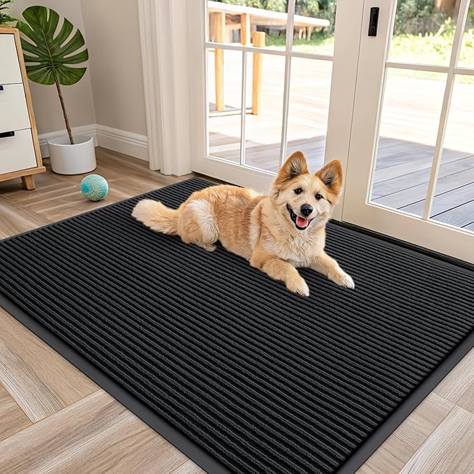 OLANLY Front Door Mat Indoor Outdoor Entrance, Waterproof Heavy Duty Doormat, Fade Resistant, Low Profile, Easy Clean Patio Porch Welcome Floor Mats for Entry, 47x34, Black