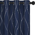 Deconovo Blackout Curtains for Living Room, Thermal Insulated Soundproof Drapes, Wave Dots Silver Print, 52 x 84 Inches Long, 2 Panels, Machine‑Washable Window Panel for Bedroom Patio Door, Navy Blue