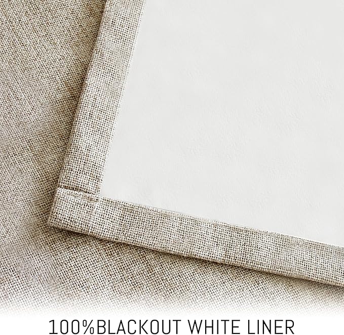 Yakamok Natural Linen Curtains 100% Blackout 84 Inches Long,Room Darkening Textured Curtains for Living Room Thermal Grommet Bedroom Curtains 2 Panels with Greyish White Liner