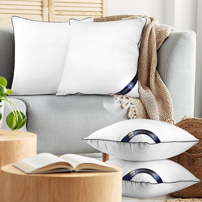Utopia Bedding Throw Pillow Inserts (Pack of 6, White), 18 x 18 Inches Decorative Indoor Pillows for Sofa, Bed, Couch, Cushion Sham Stuffer