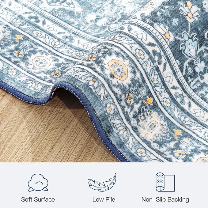 Lofus 10x14 Area Rug for Living Room,Blue Washable Area Rugs with Non-Slip Backing,Soft Boho Carpets for Bedroom Dining Room Home Office Indoor Nursery