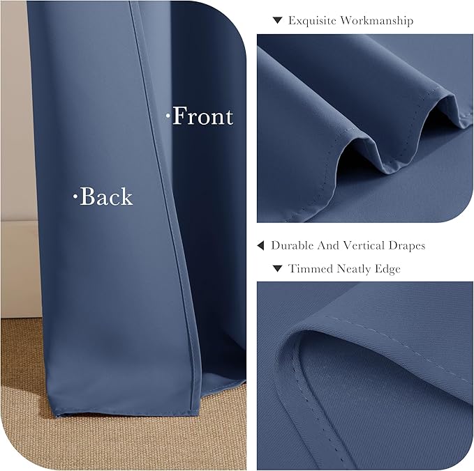 PONY DANCE Living Room Curtains - Window Treatments Curtain Panels Back Tab Drapes Energy Saving Drapes for Dining Room, W 52 by L 72 inches, Blue Haze, 2 PCs