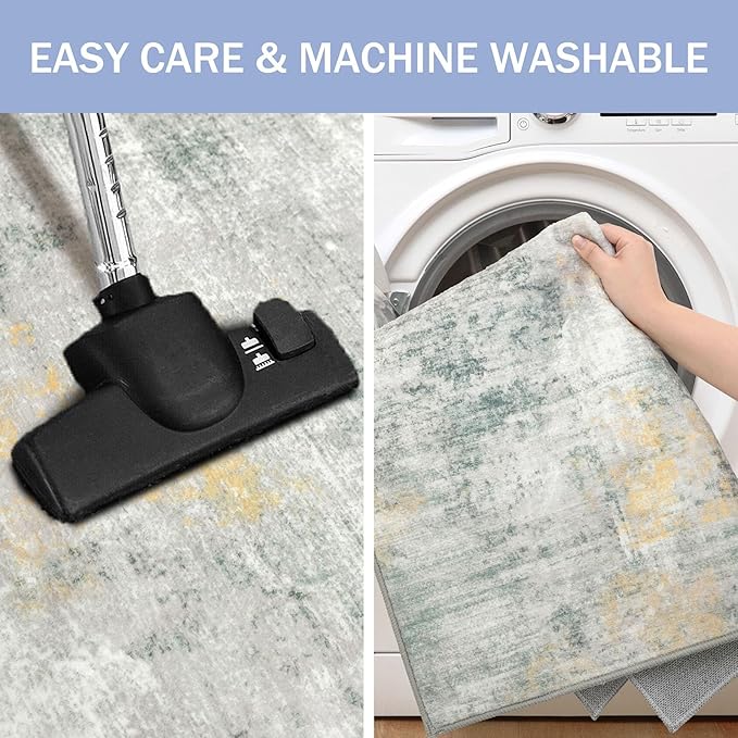 IOHOUZE Abstract Runner Rug 2x6 Ft Washable Runners for Hallways, Non Slip Kitchen Runner Printed Faux Wool Entryway Runner Indoor, Modern Abstract Carpet for Hall Kitchen, Light Green/Gray/Orange