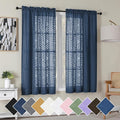 Simplebrand Navy Blue Semi Sheer Curtains 63 Inch Length 2 Panels, Light Filtering Geometric Jacquard Clip Textured Short Sheer Curtains for Bedroom，Modern Elegant Window Curtains Drapes，42x63 inch