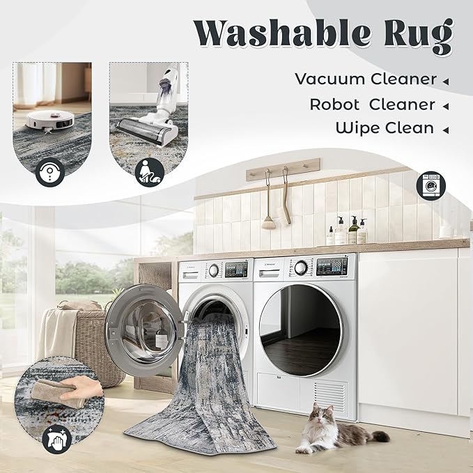 XLUEZ 6x9 Area Rugs for Living Room, Washable Modern Abstract Large Area Rug Neutral Soft Non Slip Kids Rug Stain Resistant Indoor Carpet for Bedroom Nursery Dining Room Playroom(BlackGreyGold,6'x9')