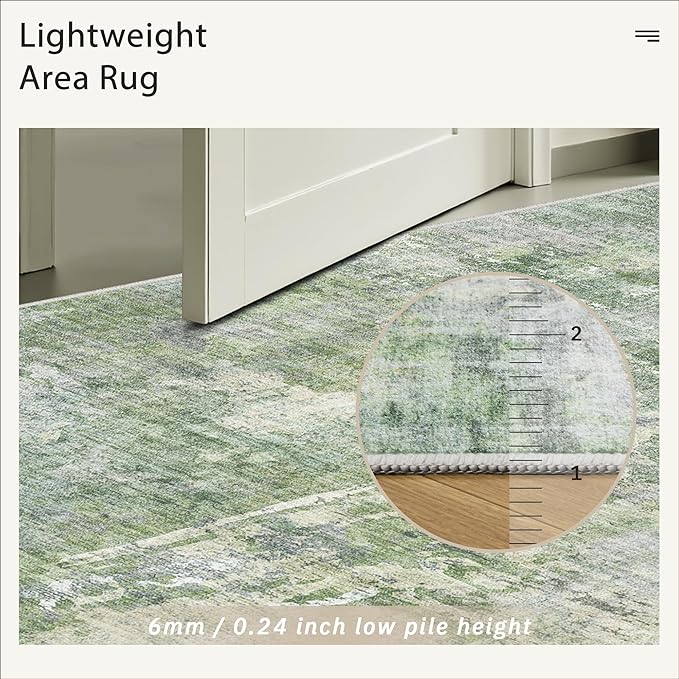 Runner Rug 2x10 Washable Non-Slip Hallway Runner Rugs for Kitchen Bathroom Laundry Room Green/Ivory Vintage Floor Carpet Runners for Hallways Entryway