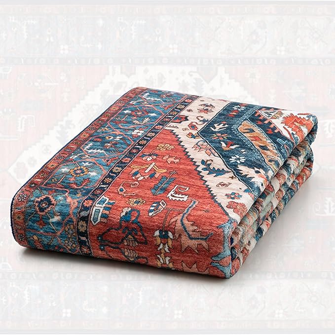 SERISSA Runner Rug for Hallways, 2'6"x12' Washable Non Slip Kitchen Runner Rug, Extra Long Boho Rug Ultra Soft Vintage Rust Print Floor Carpet for Bedroom Hallway Entryway Bathroom Laundry Room