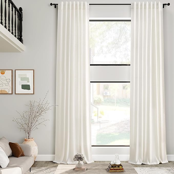 Cream Linen Curtains 192 Inches Long 2 Panels Set for Living Room Extra Long Back Tab Curtains Neutral Farmhouse Light Filtering Semi Sheer Linen Drapes Ceiling to Floor for Large Window 52x192