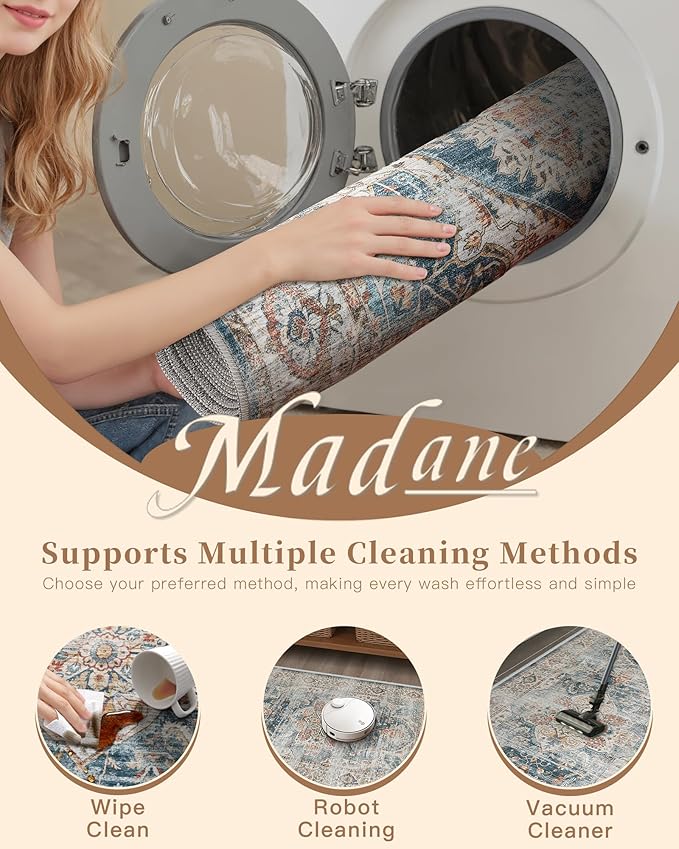 Madane Runner Rug 2'6''x8' Kitchen Runner, Hallway Runner Printed Vintage Washable Rugs Soft Non-Slip Low Pile Runners for Hallways Laundry Room Distressed Floor Carpet, Navy