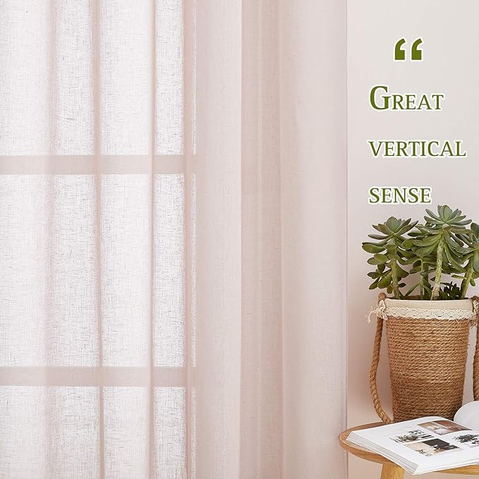 NICETOWN Pink Curtains Linen Sheer Textured, Grommet Semi Sheer Linen Weave Window Drapes Privacy with Light Filtering for Girls Room/Princess Room, W52 x L90, Dusty Blush, 2 Panels