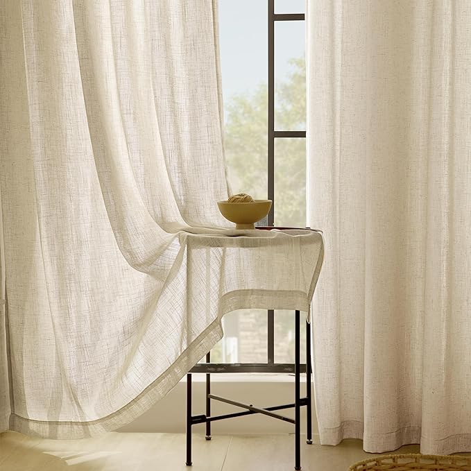 Greyish Beige Linen Curtain 120 inch Length 2 Panels Set Back Tab Light Filtering Living Room Curtain Drapes Home Office Modern Minimalist Decor Farmhouse Boho Neutral Semi Sheer Curtain 120 inch Long