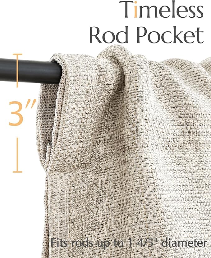 jinchan Valance Curtain Beige Hearthered Farmhouse Light Filtering Double Layer Window Treatment for Living Room Dining Bedroom Kitchen Rod Pocket 18 Inch