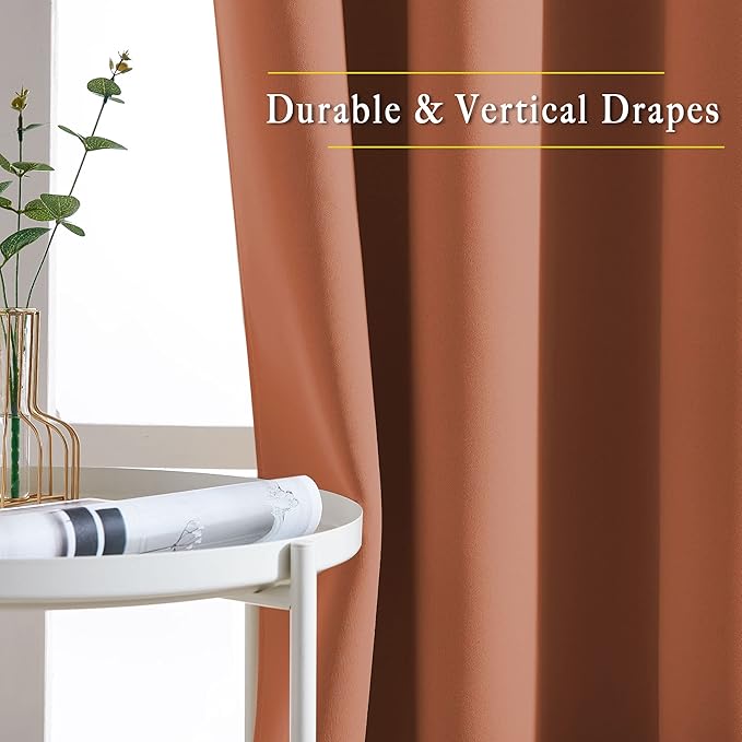 NICETOWN Blackout Window Curtains 72 inches Long, Thermal Insulated Grommet Room Darkening Window Treatments for Bedroom/Living Room, Burnt Orange, Set of 2, W37 x L72