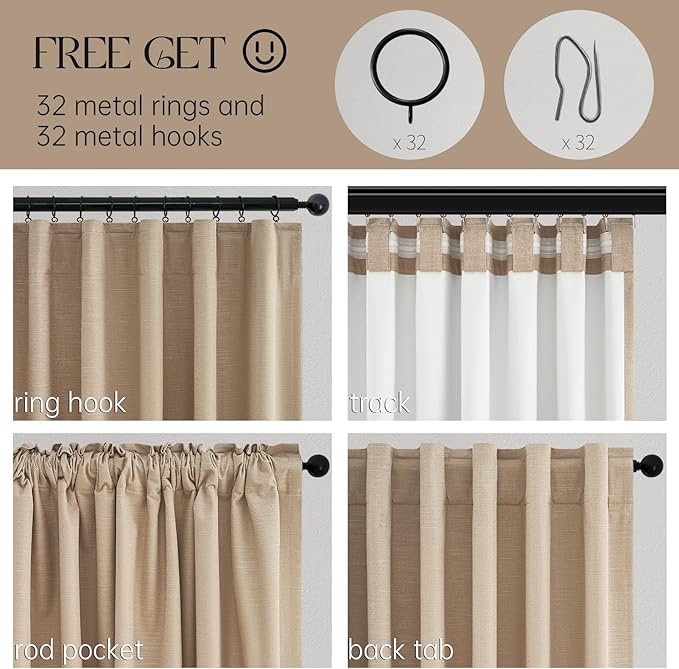 Topfinel Blackout Large Curtains for Living Room 108 Inch Long,Full Light Blocking Linen Blend Curtains with Hooks,Pinch Pleat Look Drapes for Office Bedroom Apartment,2 Panels,Taupe Tan