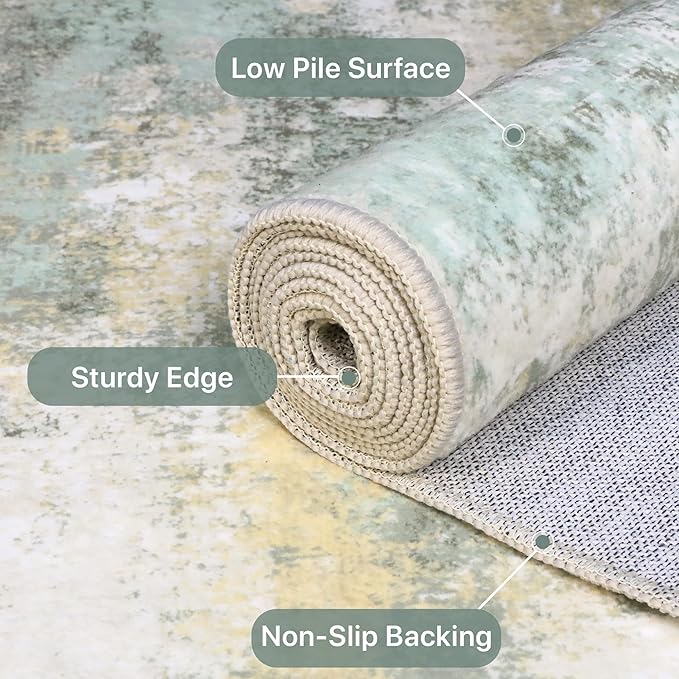 BEIMO Runner Rug for Hallway Kitchen, 2x7 Machine Washable Runners Rug for Entryway, Light Green Soft Modern Abstract Throw Rugs, Low Pile Floor Carpet with Non Slip Backing